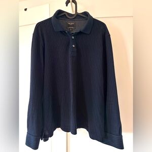 Todd Snyder Men's Blue With Stripes Long Sleeve Cotton Polo Shirt